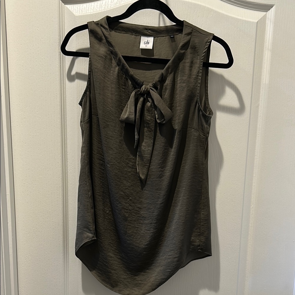 CAbi Olive Green Sleeveless Tie Front Tank Top